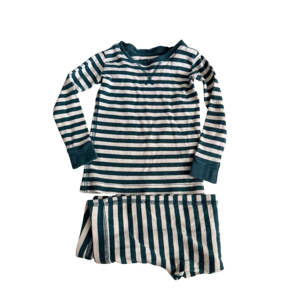 Primary Organic Green Stripe Long Johns PJ Set - Toddler 2/3